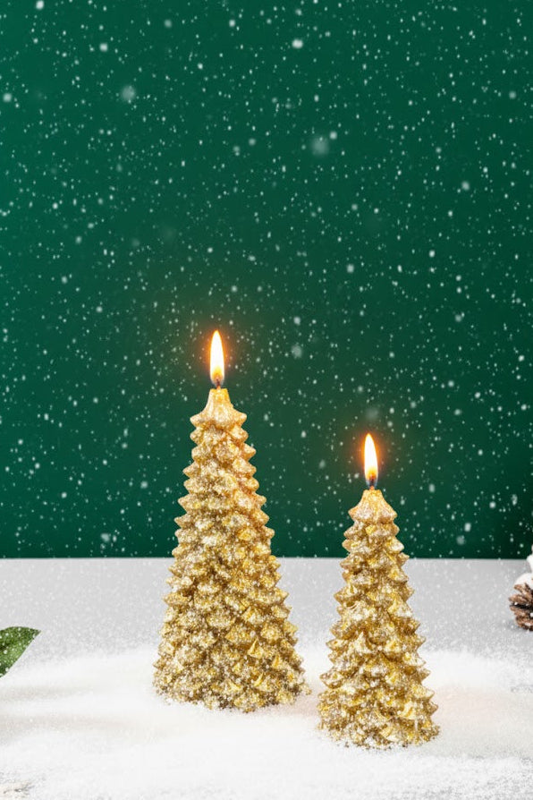 Wax Christmas Tree Candle | Gold | Winter Pine