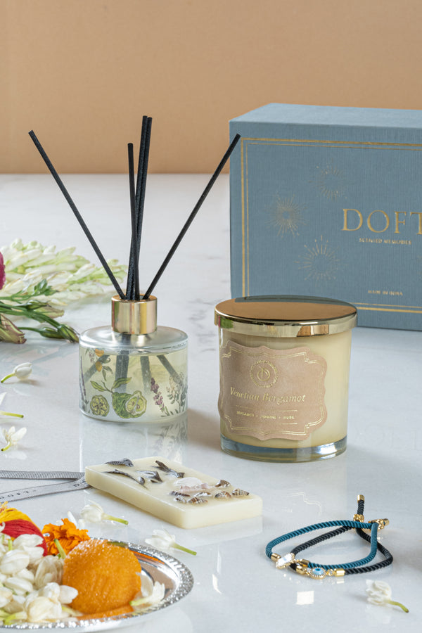 Diffuser, Single Wax Tablet & Lid Jar candle set | Venetian Bergamot | Scented Candle