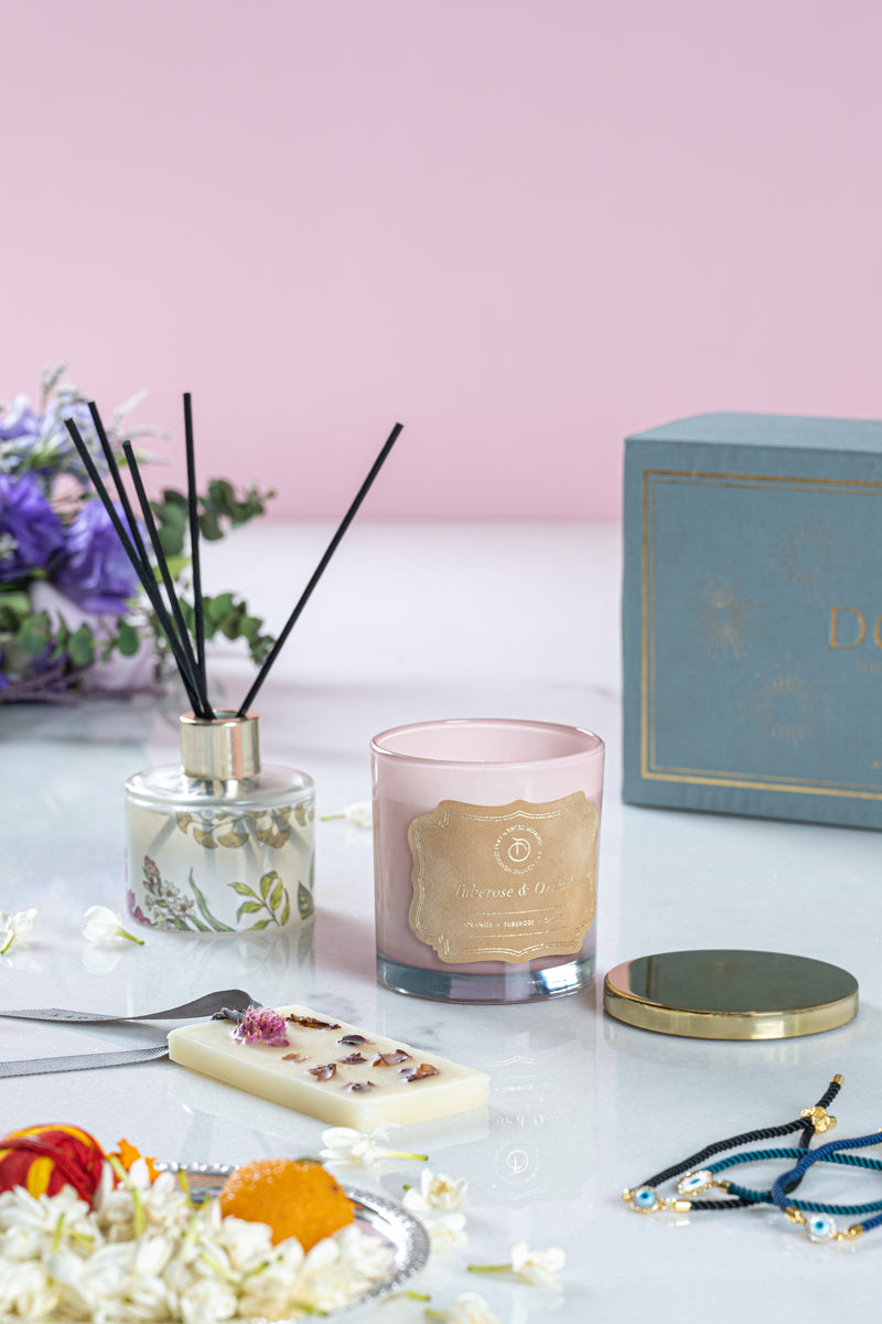 Diffuser, Single Wax Tablet & Lid Jar candle set | Tuberose & Orchid | Scented Candle