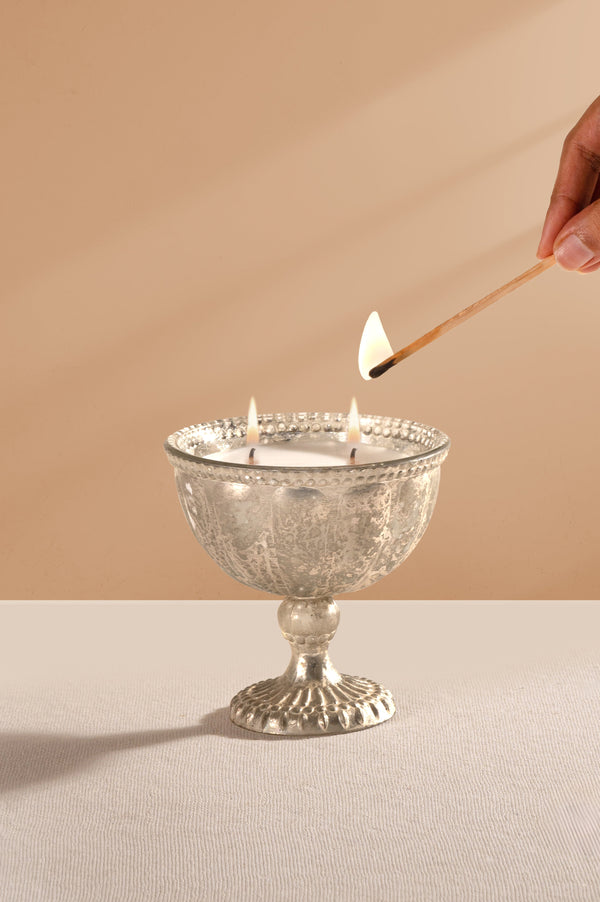 Heritage Heirloom - Footed Candle | Silver | Whispering Jasmine