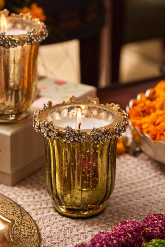 Jewel Bloom - Flower Candle | Green | Golden Pine