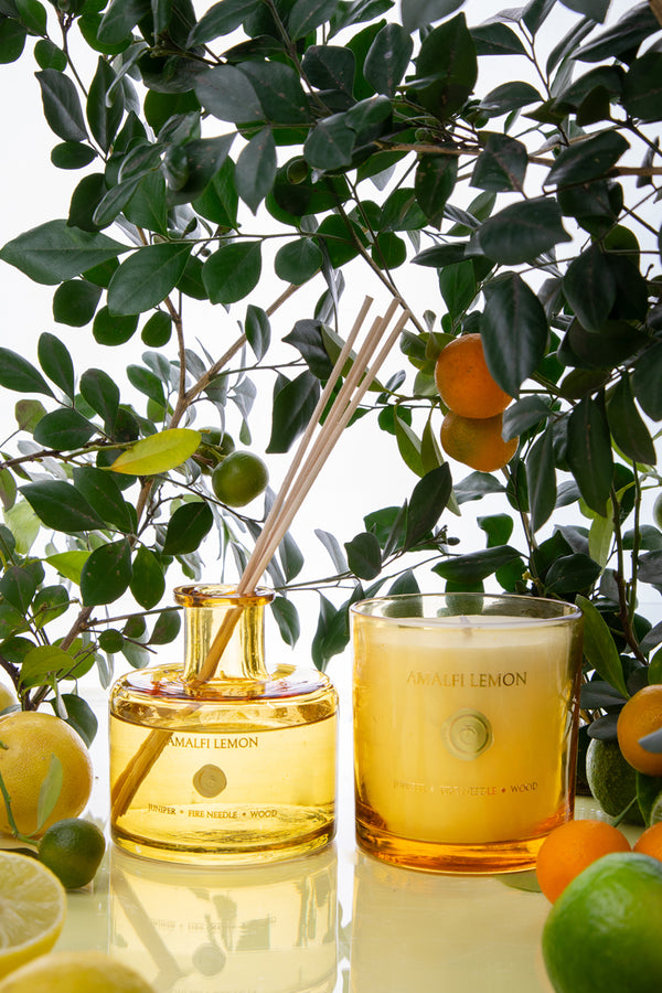 Amalfi Lemon Set of 2 | Lime Yellow | Scented Candle & Diffuser | Juniper, Citrus, Moss