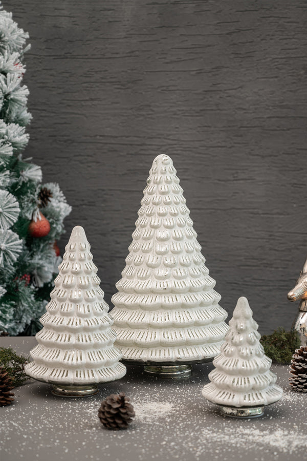 White | Led Fitted Glass Christmas Tree | Set of 3