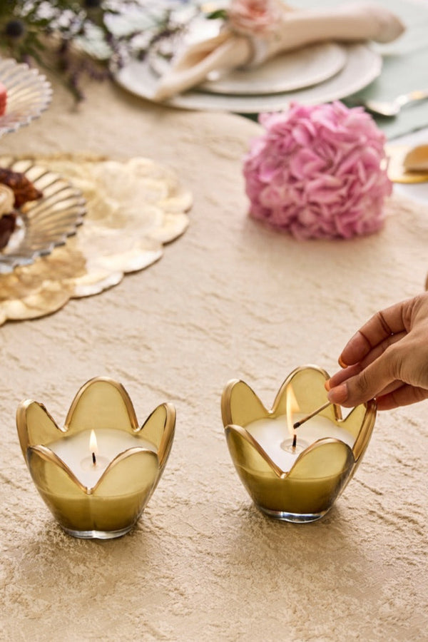 Eternal Bloom - Flower Bowl Candle | Green | Zen Garden | Set of 2