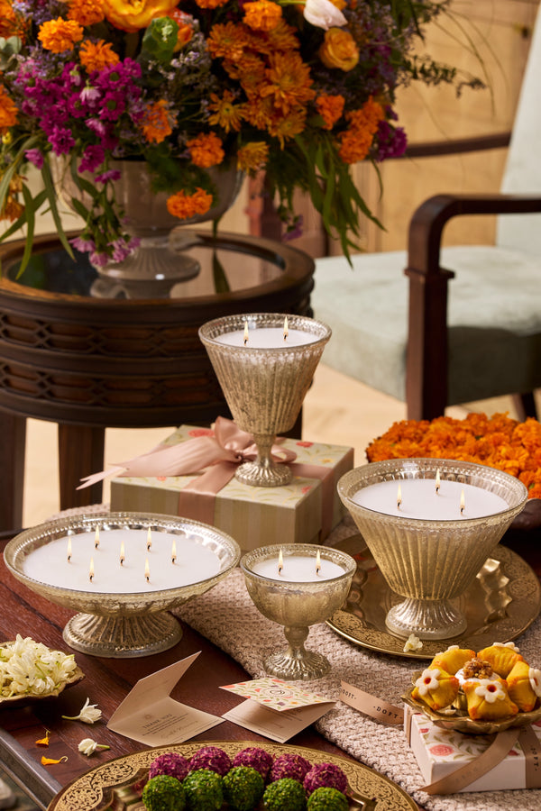 Heritage Heirloom -  Footed Candle Set | Silver | Whispering Jasmine | Set of 4
