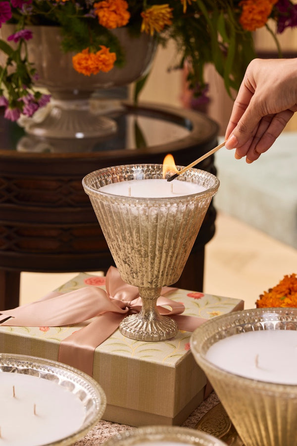 Heritage Heirloom - Footed Candle (M) | Silver | Whispering Jasmine