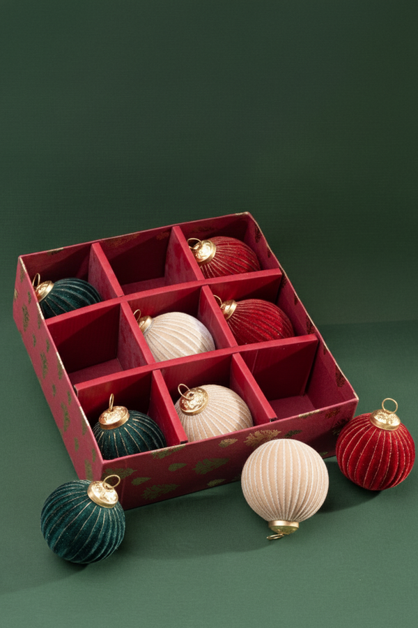 Velvet Ornaments | Multi-Colour | Set of 9