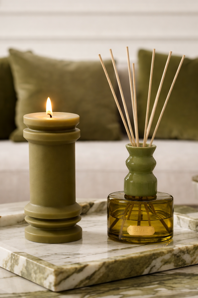 Modern Duo - Pillar Candle (S) & Diffuser | Olive Green | Sage Cleanse ...