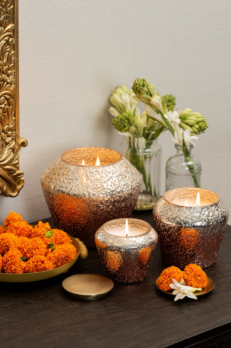 Shimmer Crinkle - Lid Jar Candle | Rose Gold | Tropical Orchard | Set Of 3