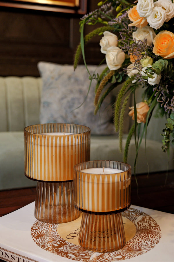 Luxe Vitara - Footed Candle | Gold | Dewy Balsam | Set of 2