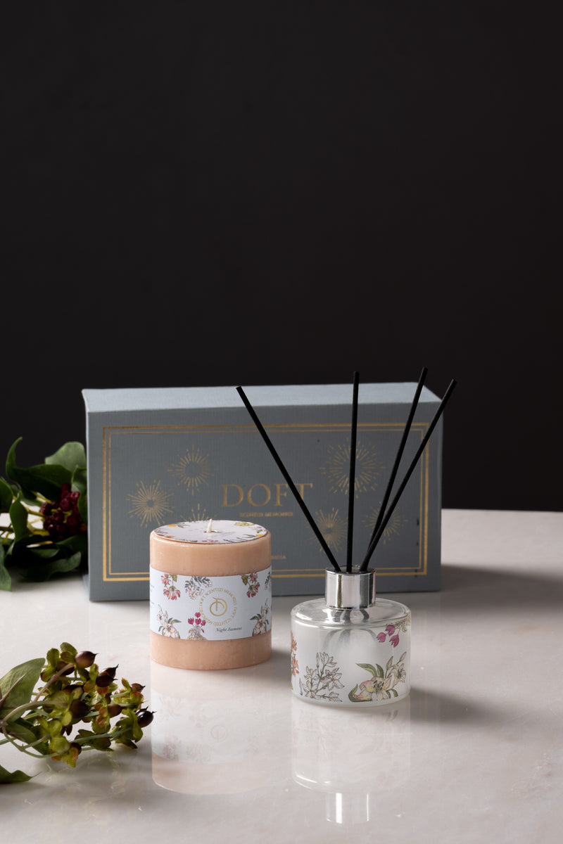 Diffuser & Small Pillar candle set | Night Jasmine | Scented Candle