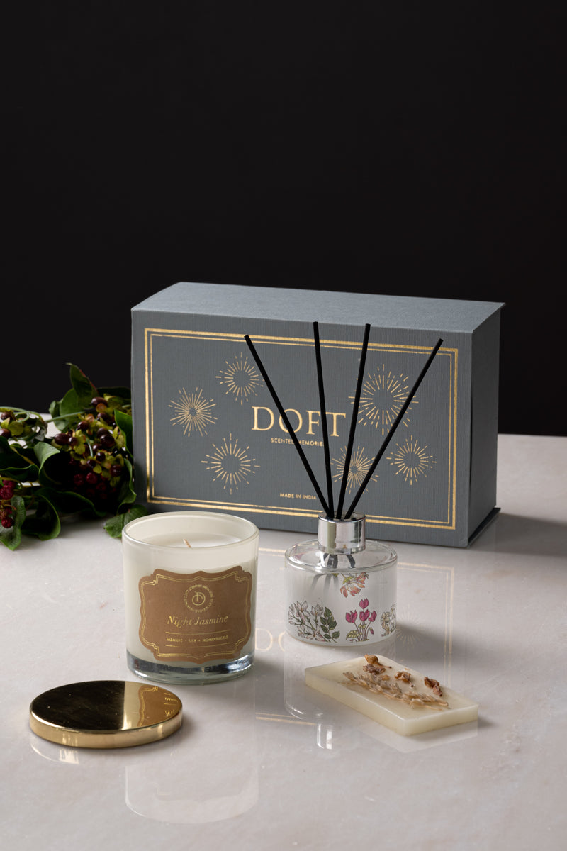 Diffuser, Single Wax Tablet & Lid Jar candle set | Night Jasmine | Scented Candle