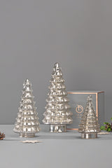 Silver | Led Fitted Glass Christmas Tree | Set of 3