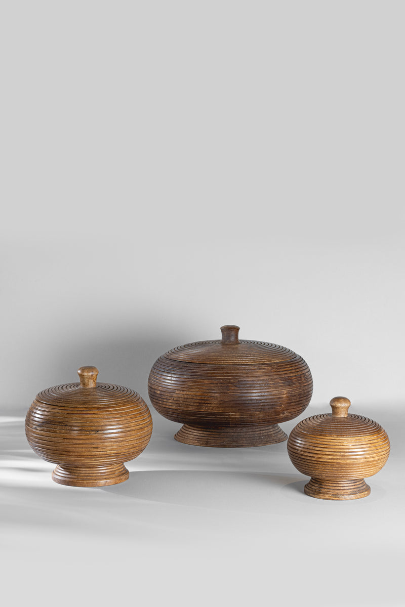 Carved Wooden Jar with Lid Set of 3 | Scented Candle