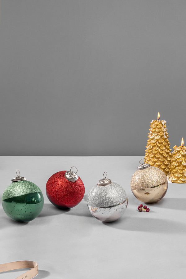 Ornaments | Red, Gold, Silver & Green | Set of 4