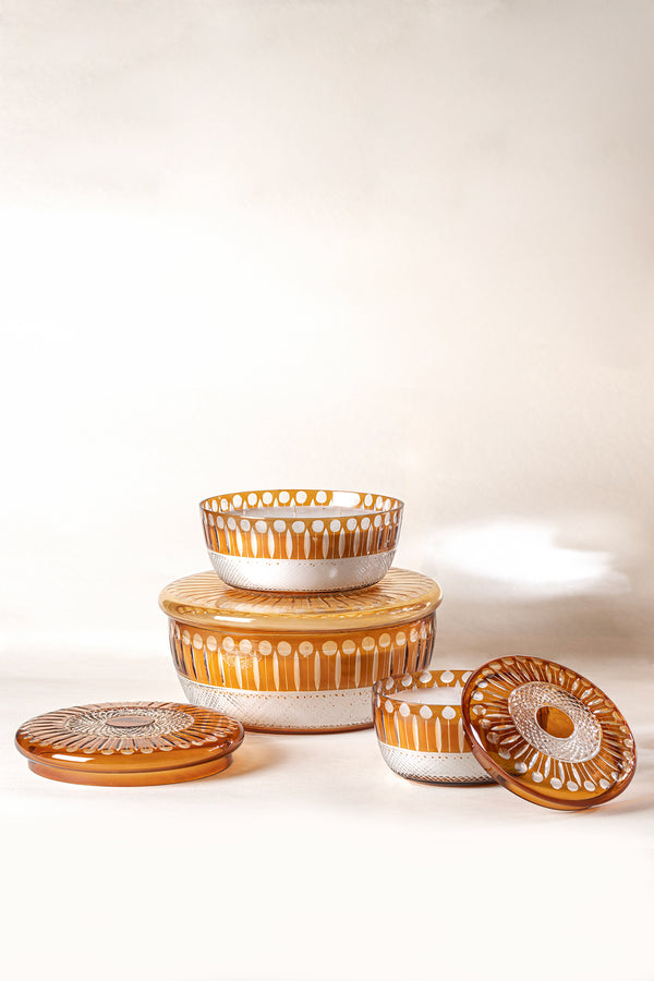 Royal Amber Bowl with Lid Set Of 3 | Scented Candle