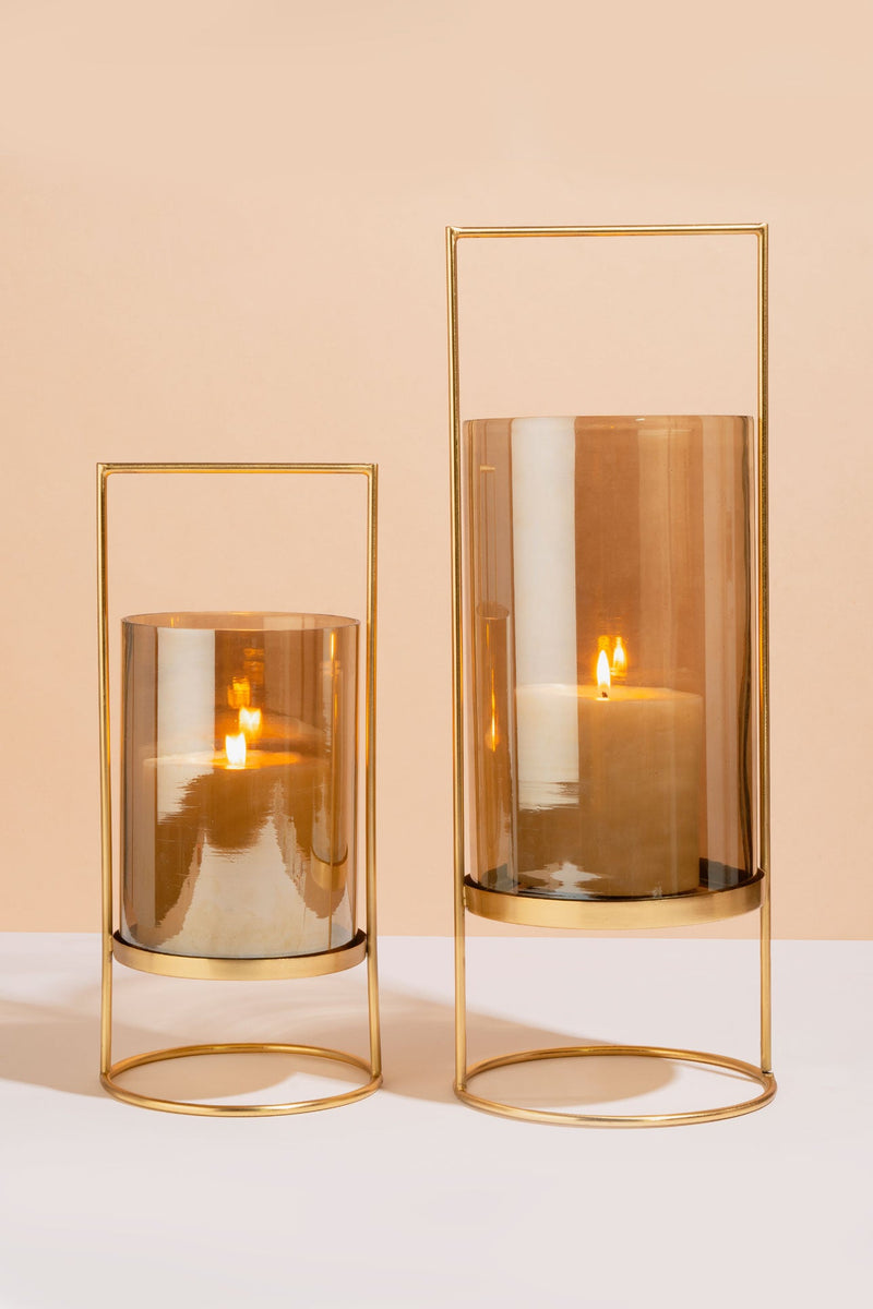 Gold Lantern Hurricanes | Candleholders | Scented Candles | Set of 2