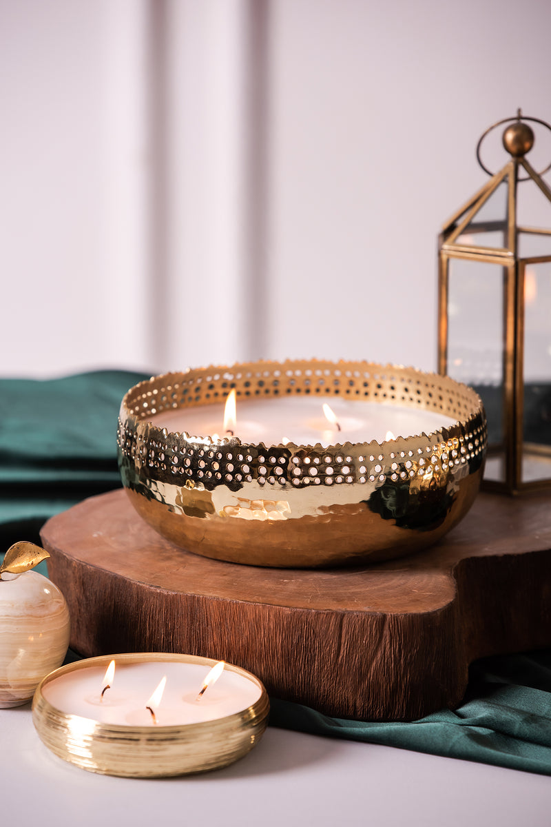 Jali Cutting Bowl Candle | Gold | Oud Rose