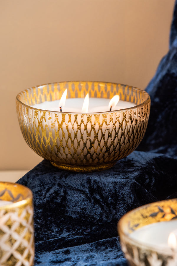 Gilded Grain-Cut Bowl | Gold | Scented Candle