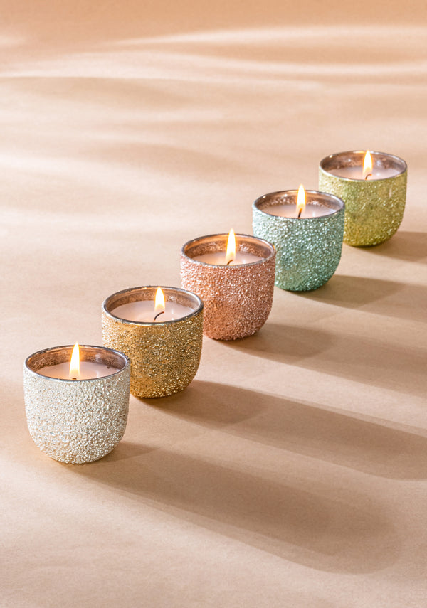 Crinkle U Glass Set Of 5 | Votives | Scented Candles