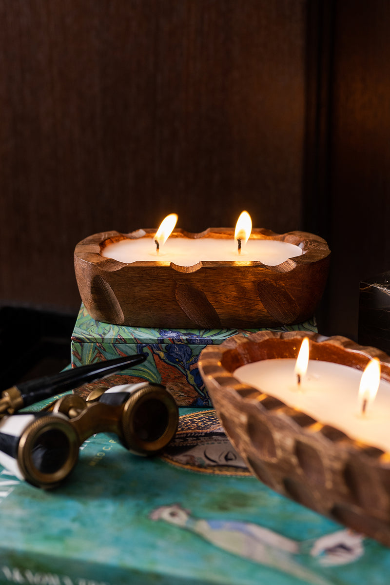 Carved Wooden Tray | Scented Candle