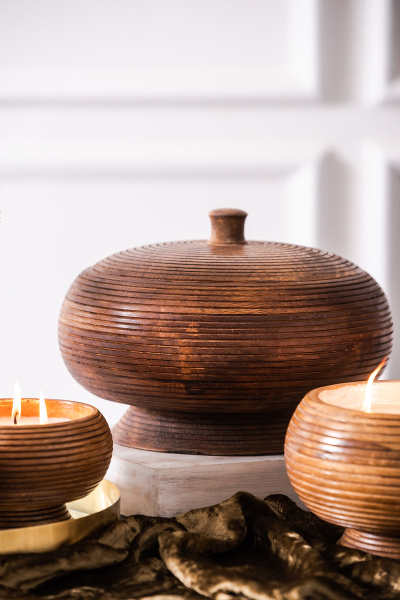 Carved Wooden Jar with Lid | Scented Candle