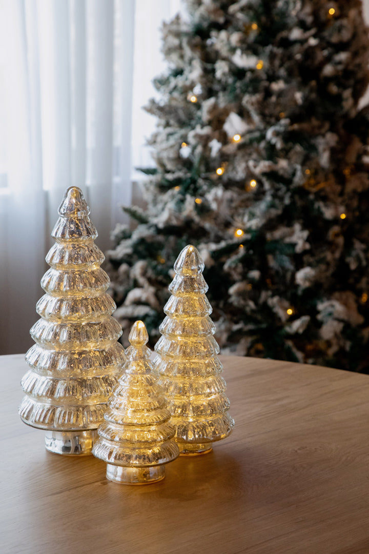 Silver | Led Fitted Glass Christmas Tree | Set of 3