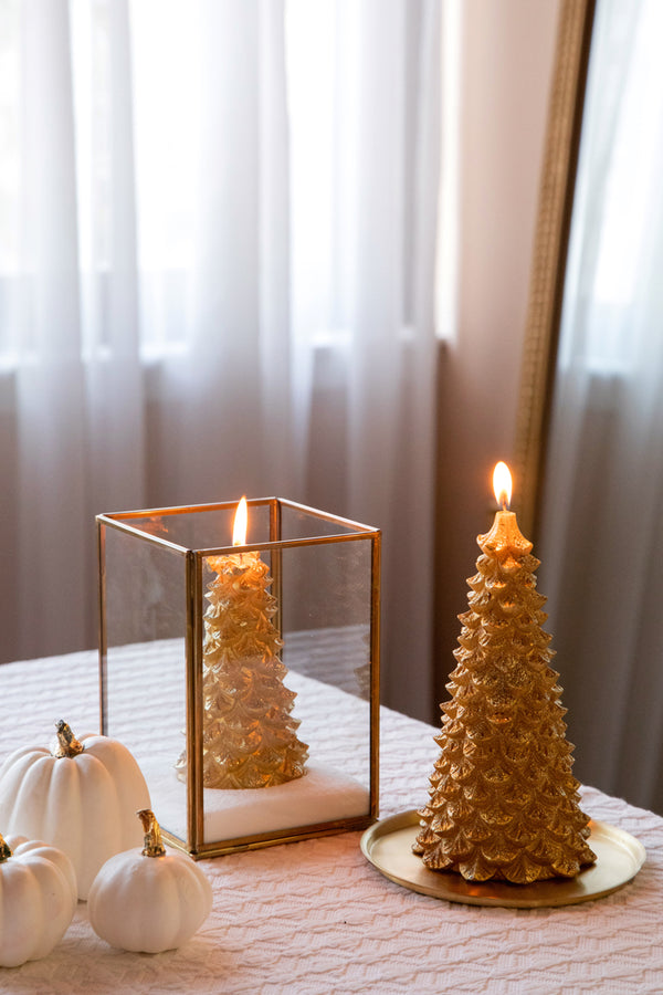 Wax Christmas Tree Candle | Gold | Winter Pine
