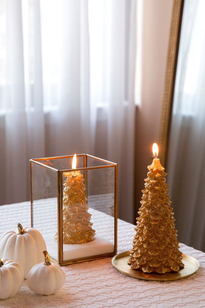 Wax Christmas Tree Candle | Gold | Winter Pine