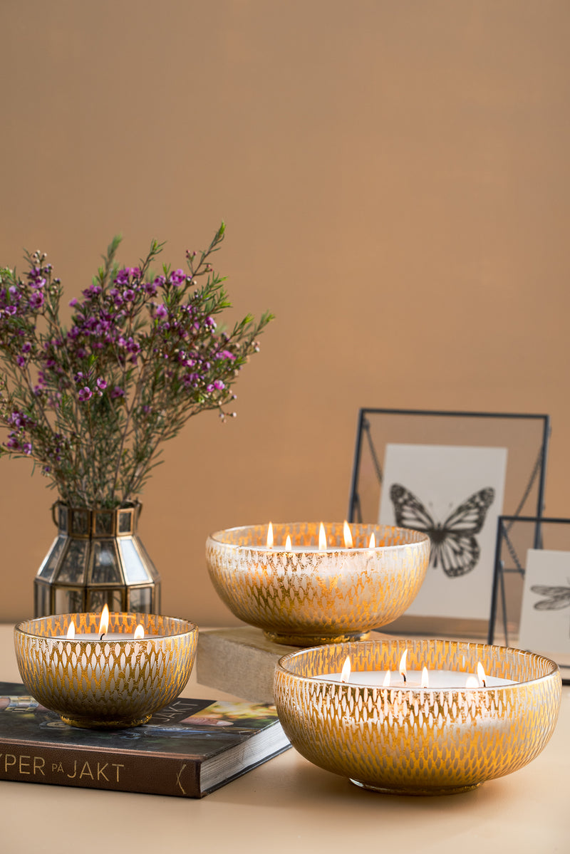 Gilded Grain - Cut Bowl Candle | Gold | Nordic Woods | Set of 3